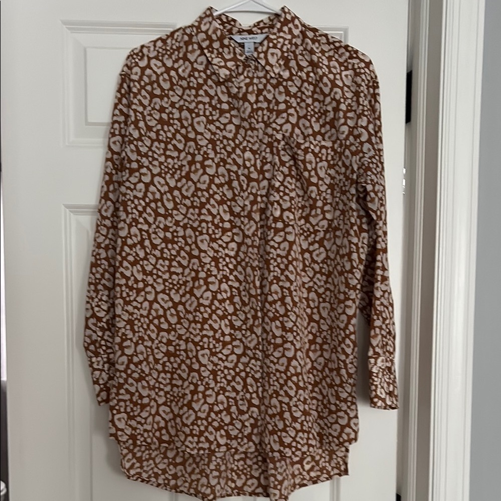 Brown and White Animal Print Blouse
